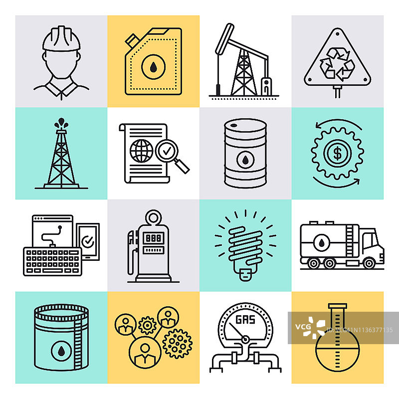 石油和石化工程轮廓样式矢量图标集图片素材