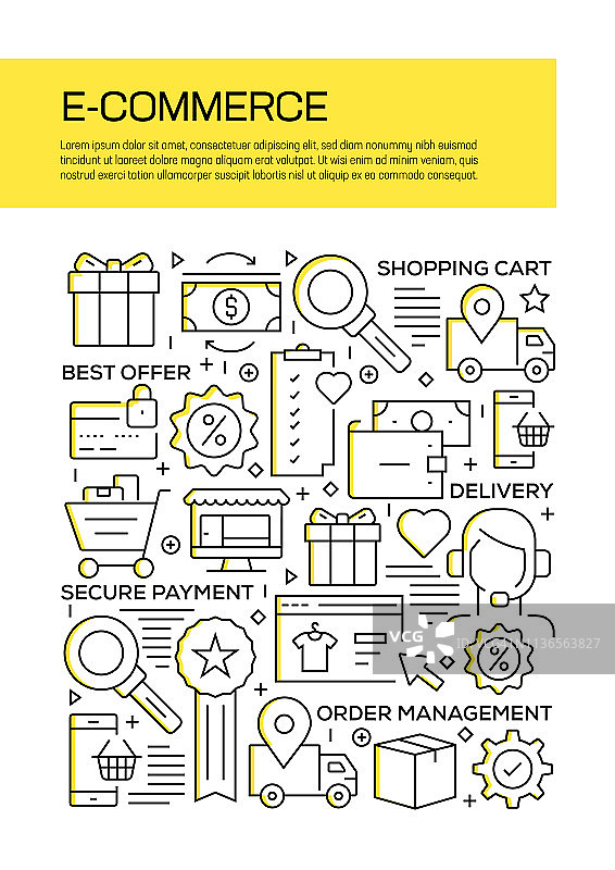 电子商务概念线条风格封面设计，适用于年度报告、宣传单、宣传册图片素材