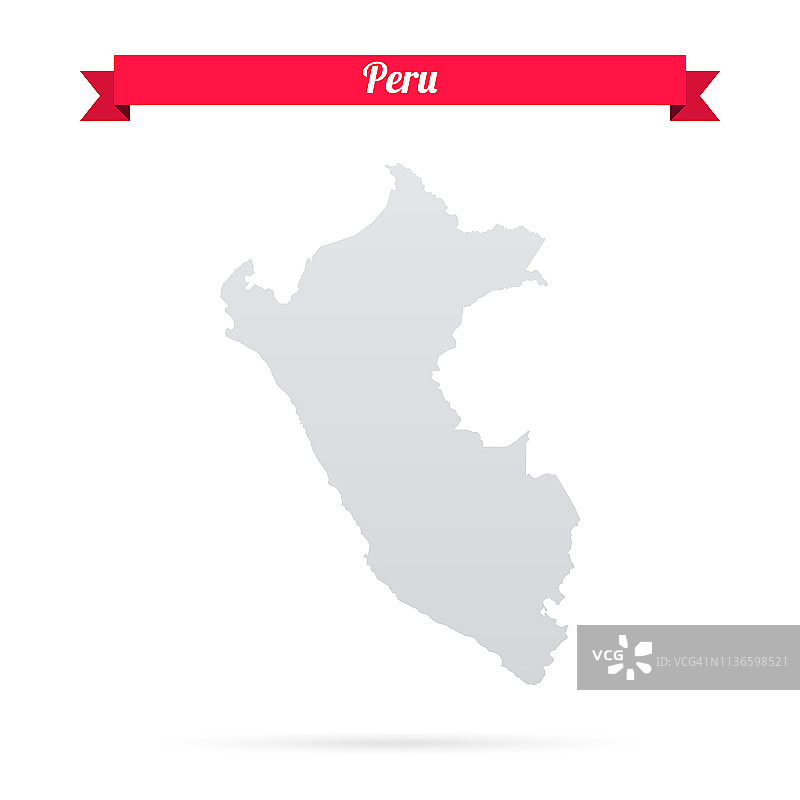 带有红色横幅的白色背景上的秘鲁地图图片素材