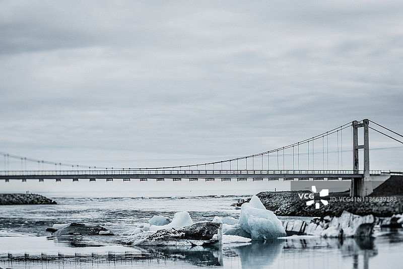 冰岛阿斯图兰冰川泻湖上的桥梁图片素材