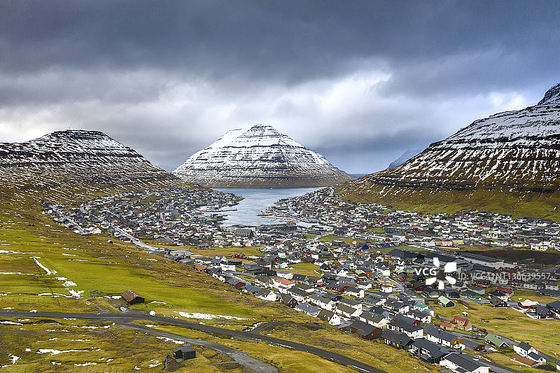 法罗群岛博尔岛克拉克斯维克鸟瞰图图片素材