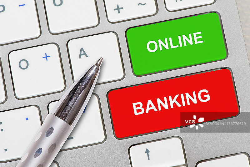 电脑键盘上的网上银行图片素材