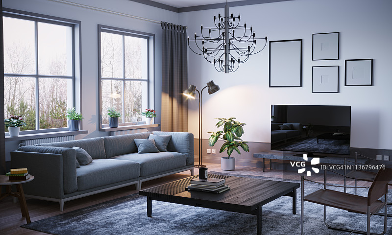 斯堪的纳维亚风格客厅内饰图片素材