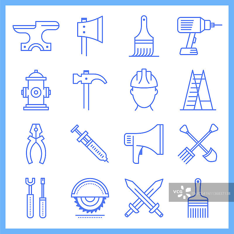 工匠劳动车间蓝图风格矢量图标集图片素材