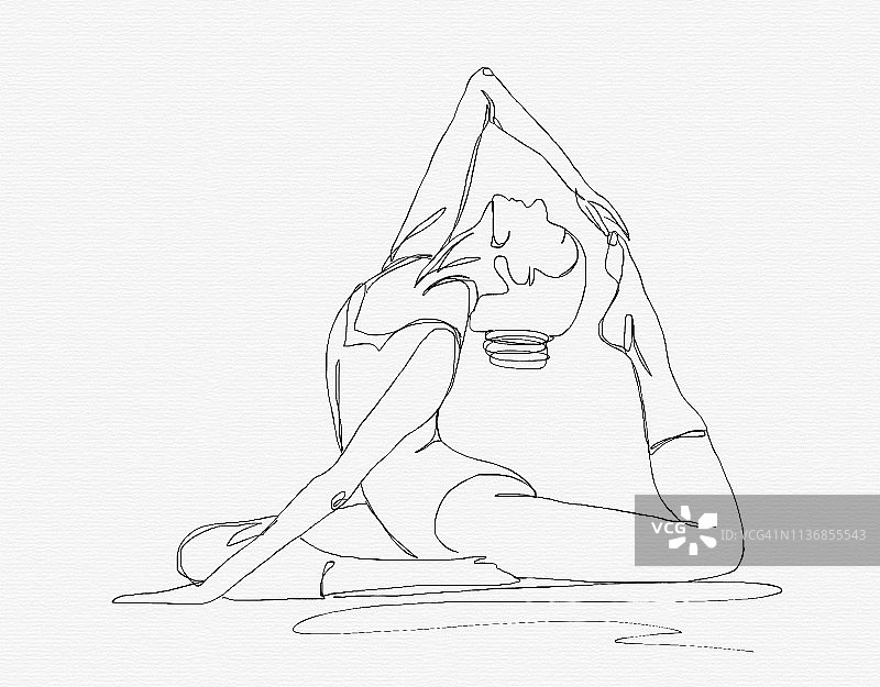 插画：白色背景上的瑜伽运动女性连续线条墨水画图片素材