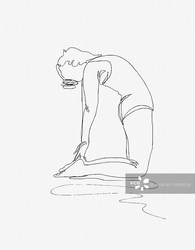 插画：白色背景上的瑜伽运动女性连续线条墨水画图片素材