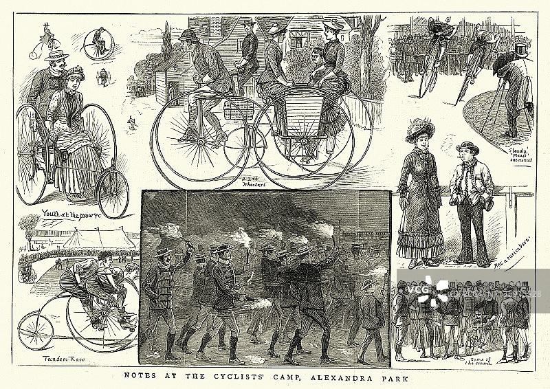 骑行者营地，伦敦亚历山德拉公园，19世纪图片素材