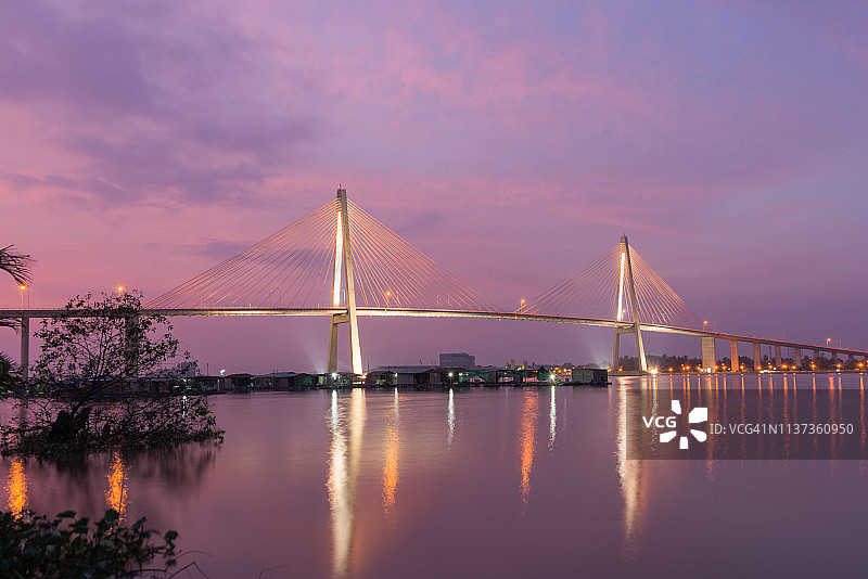 日落下的沥美吊桥图片素材