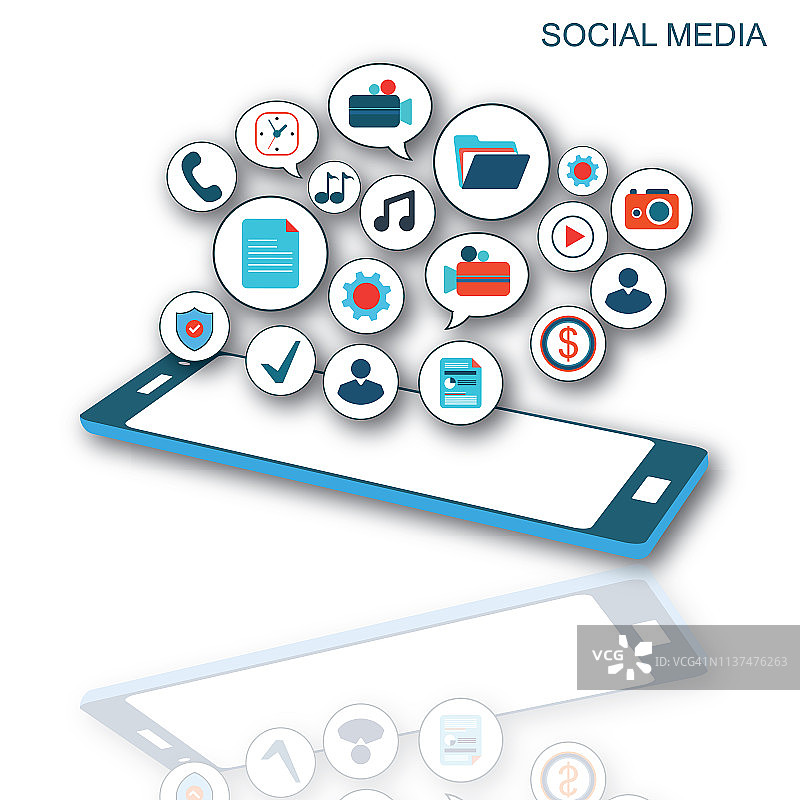 社交媒体主题扁平风格彩色矢量图标集图片素材