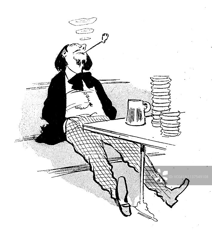 古董幽默漫画插画：醉酒图片素材