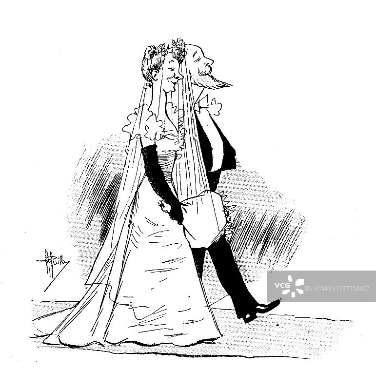 古董幽默卡通插图：婚礼图片素材