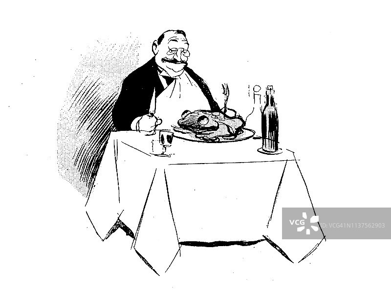 吃蟾蜍的古董幽默卡通插图图片素材