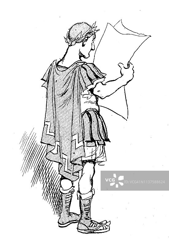 老式幽默卡通插画：罗马人读报图片素材