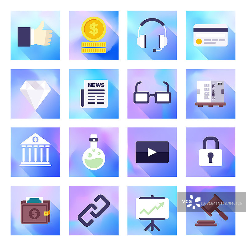 贵金属市场波动全息渐变风格矢量扁平图标集图片素材