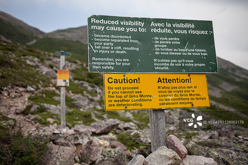 格罗斯莫恩山的步道起点警告标志图片素材