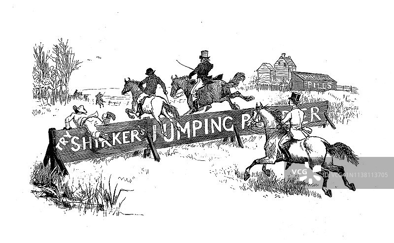 伦道夫·凯迪克古董插画：马术跳跃图片素材
