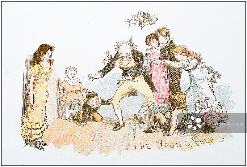 兰道夫·凯迪克古董插画：和爷爷玩耍图片素材