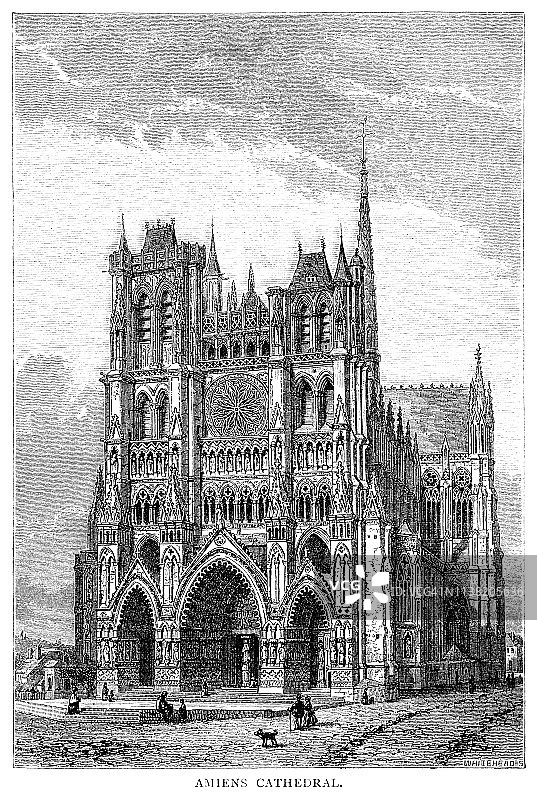 法国亚眠大教堂 - 维多利亚时代版画图片素材