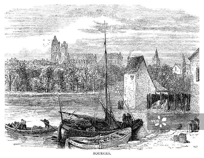 法国中部布尔日和耶夫尔河图片素材