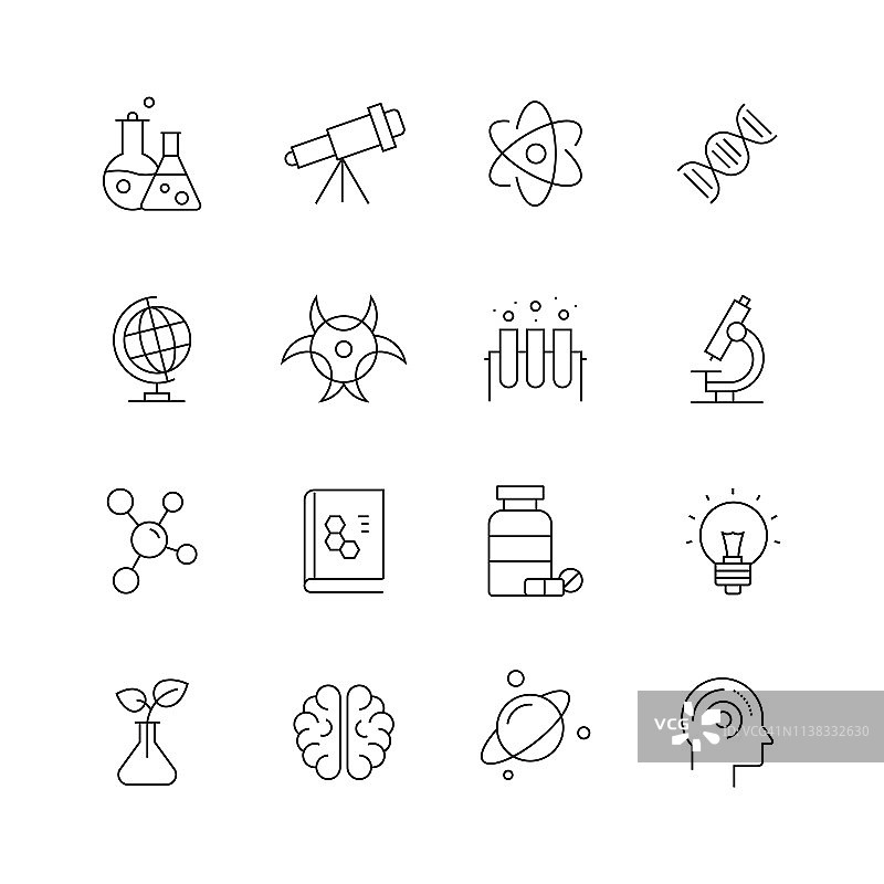 科学相关细线矢量图标集图片素材