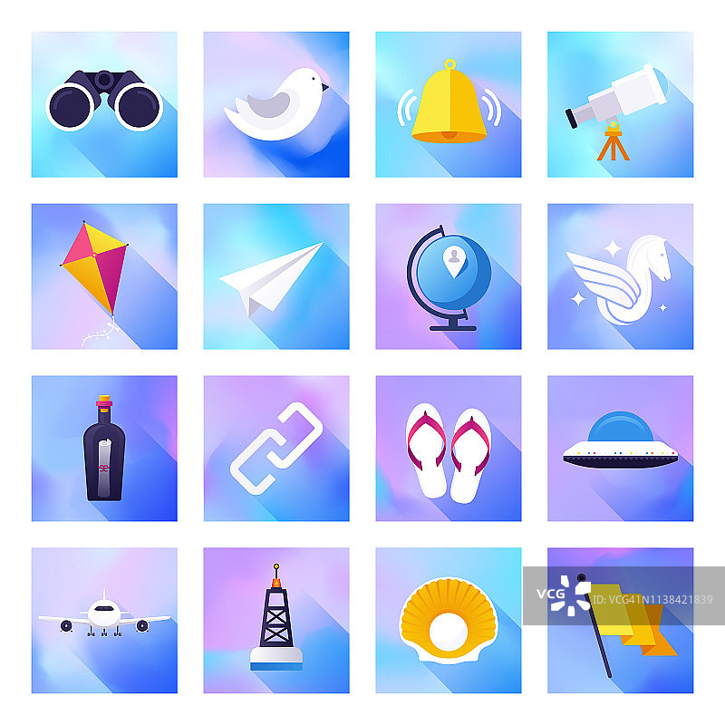 旅游规划与管理全息渐变风格矢量扁平图标集图片素材