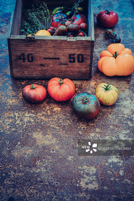 色彩鲜艳的祖传西红柿从我的有机乡村花园新鲜图片素材