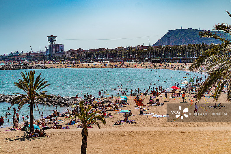 夏季拥挤的巴塞罗那海滩图片素材