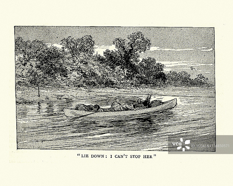 19世纪沃里克郡埃文河上的女子独木舟之旅，1884年图片素材