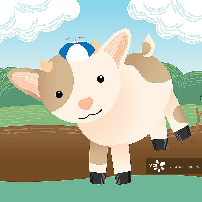 在牧场奔跑的可爱山羊图片素材