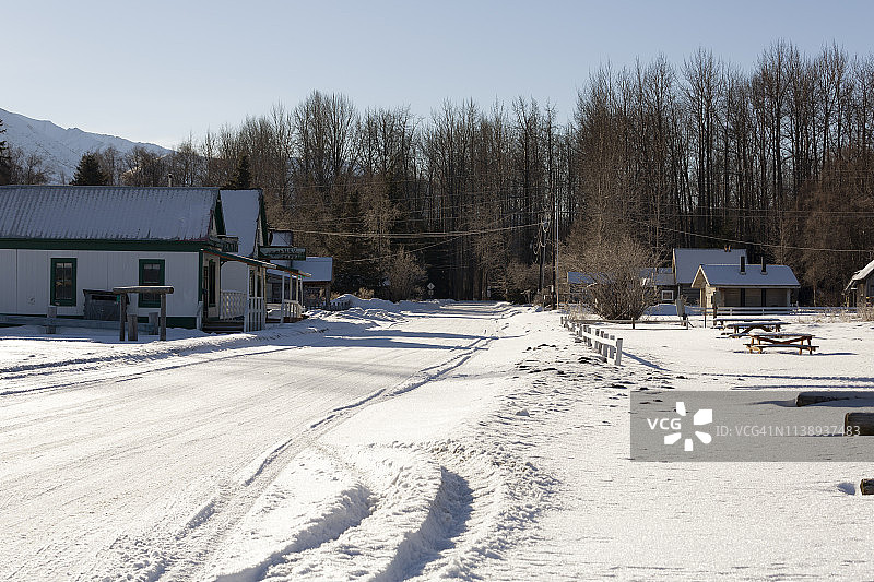 冬季阿拉斯加基奈半岛霍普淘金历史古镇图片素材