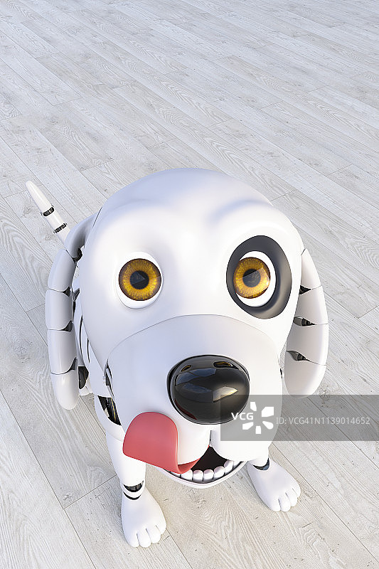 机器人小狗看着相机，3D渲染图片素材