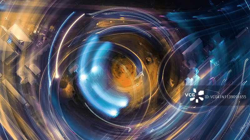 夜晚道路抽象模糊光线图片素材