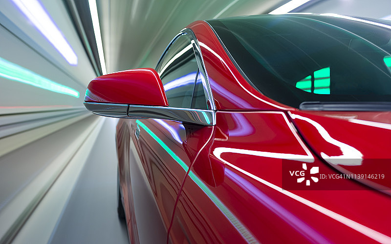 电动无人驾驶汽车行驶在隧道中图片素材