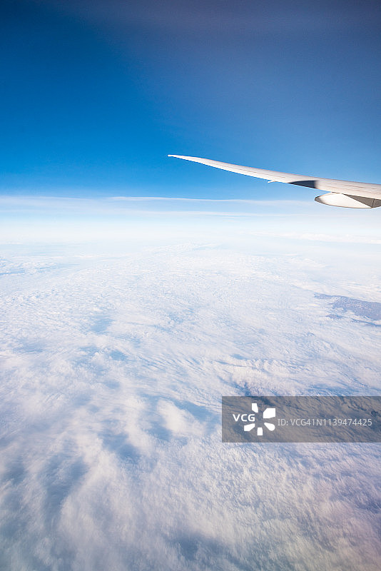 飞机机翼在蓝天白云中飞行图片素材