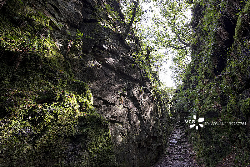 英格兰斯塔福德郡卢德教堂的岩石裂缝图片素材