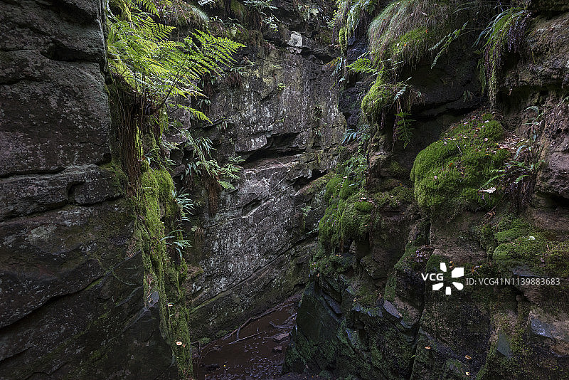 英格兰斯塔福德郡卢德教堂的岩石裂缝图片素材