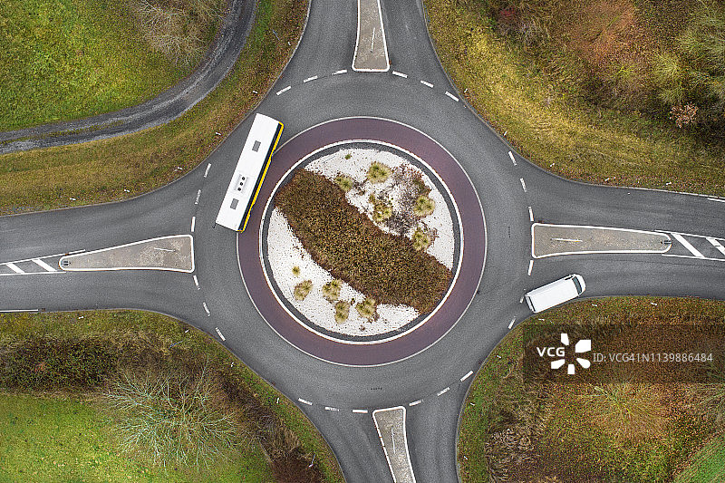 环岛交通巴士航拍图图片素材