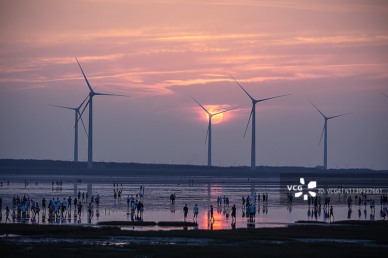高美湿地日落图片素材