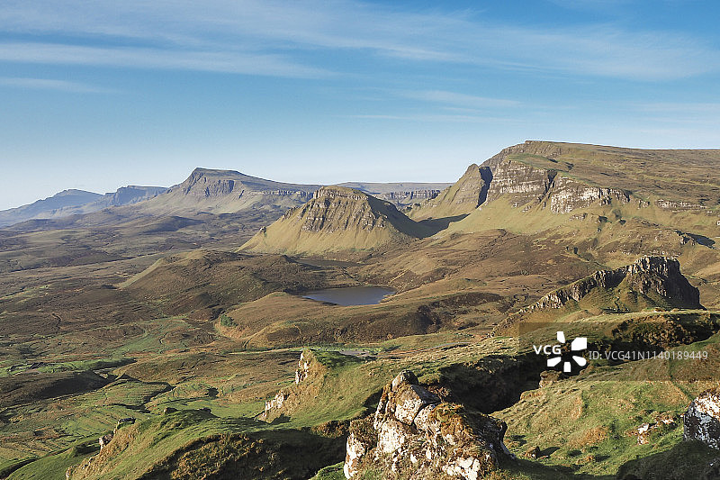英国苏格兰斯凯岛Quiraing到特罗特尼什山脊的景色图片素材