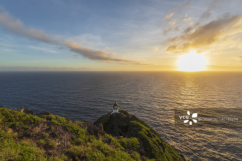 美国夏威夷瓦胡岛檀香山：从玛卡普吾角看日出灯塔图片素材