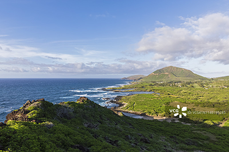 美国太平洋夏威夷瓦胡岛，从马卡普吾角看可可火山口图片素材