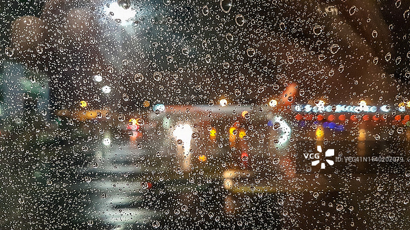 飞机窗户上的夜间水滴与易捷航空模糊轮廓图片素材