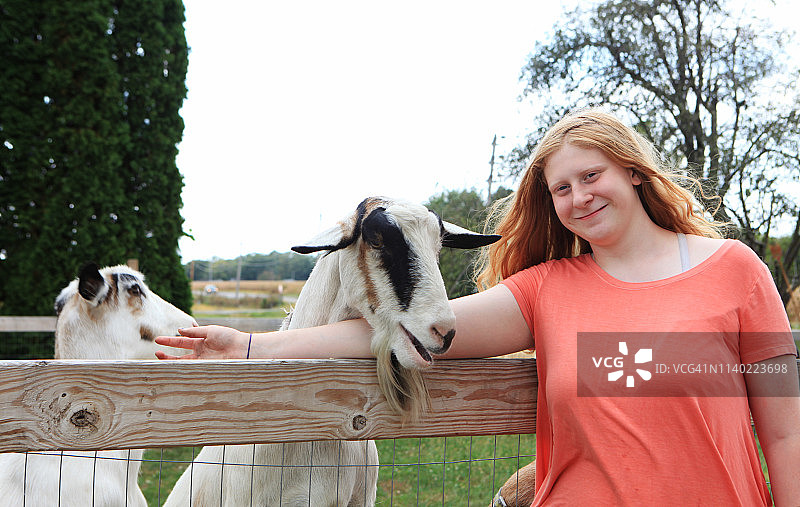 农场女孩和山羊图片素材