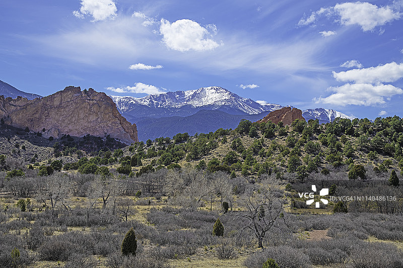 众神花园公园和派克峰风光图片素材
