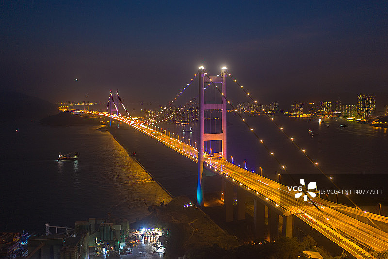 香港马湾青马大桥夜景航拍图片素材