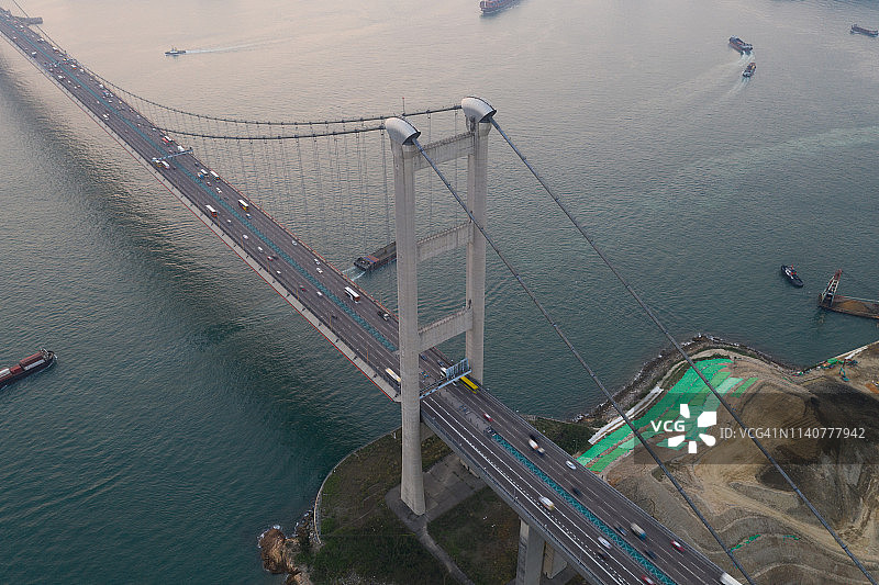 香港马湾青马大桥日间航拍景色图片素材