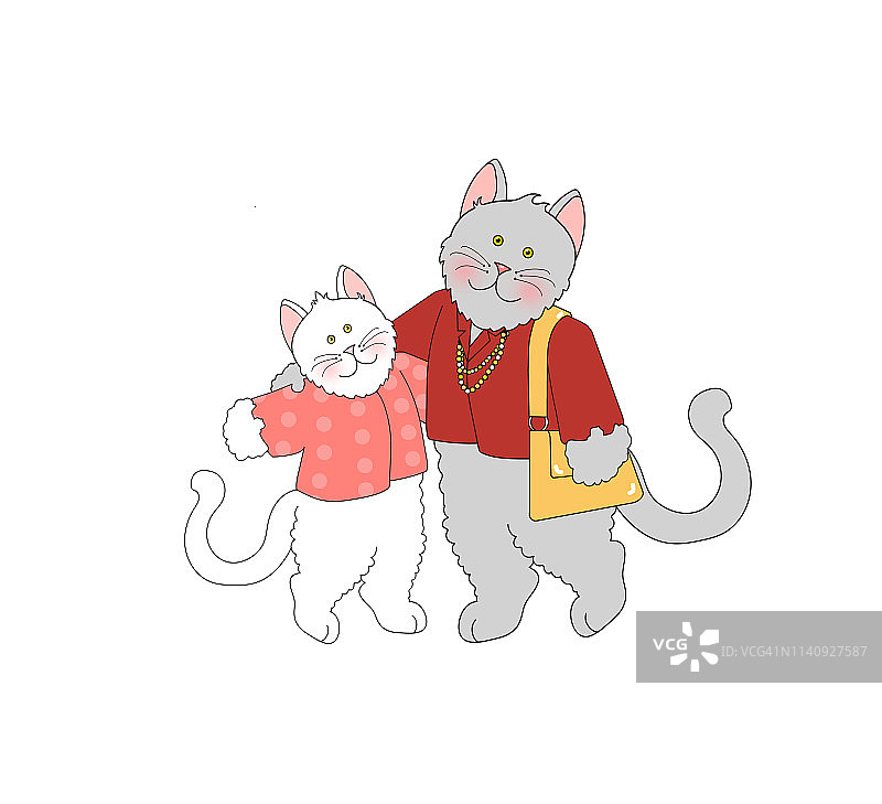 灰色猫妈妈拥抱小猫插画图片素材