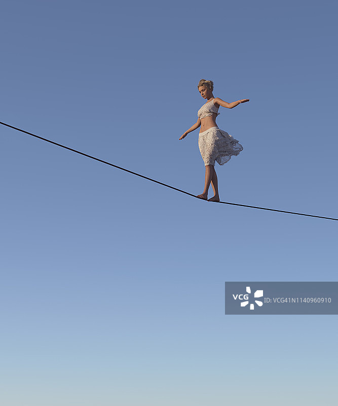 年轻女子在走钢丝图片素材