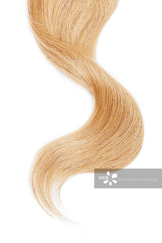 白色背景下的金发，长长的波浪形马尾辫图片素材