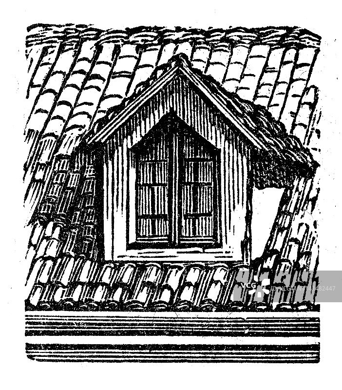 老虎窗古董插画图片素材